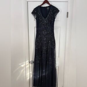 Elegant Navy Blue Sequined Maxi Dress